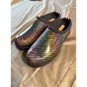 Hunter Play Clog In Pride Rainbow Logo Print Navy Blue Rubber Shoes WFF2248RMA 9